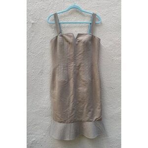 Charles Chang-Lima Cotton Dress Women's Sz-12 Silk Lining Shift Career Wear 41"L